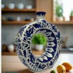 Handcrafted Circular Blue Pottery Decorative Vase