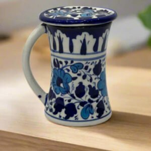 Elegant Blue and White Floral Coffee Cup with Lid